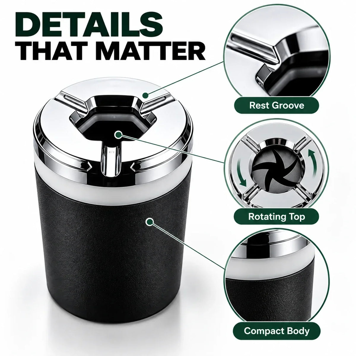 🚗 Premium Car Ashtray – Rotating Sealed Lid & Heat-Resistant Ceramic Inner Liner