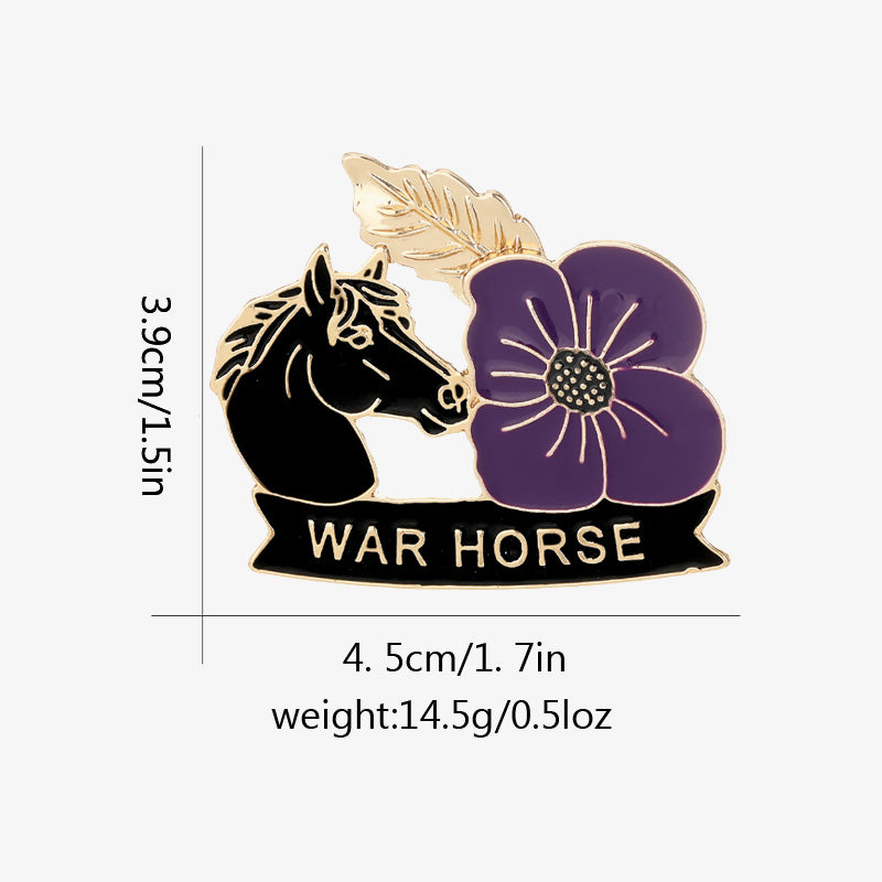 Purple Poppy War‑Horse Memorial Brooch | Lest We Forget Remembrance Animal Tribute Lapel Pin