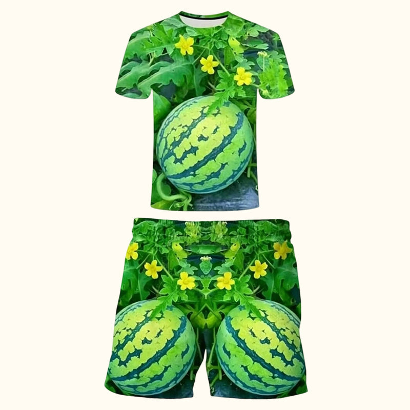 🍉 Funny Watermelon‑Print T‑Shirt & Shorts Set | Casual Summer Outfit