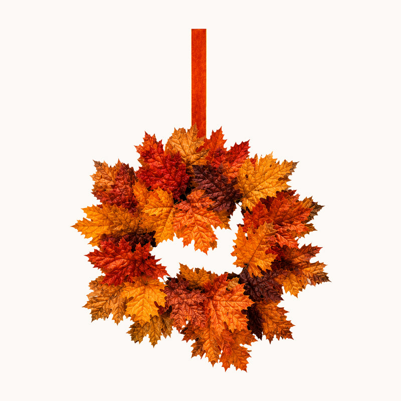 Autumn Maple Leaf Wreath with Ribbon | Cosy Fall Kitchen Cabinet Decor For UK Homes