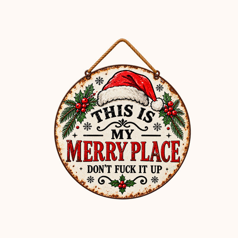Vintage "This Is My Merry Place" Christmas Hanging Sig