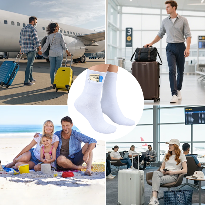 Travel Socks with Hidden Zipper Pocket – Anti-Theft Security Pocket for Cash & Cards