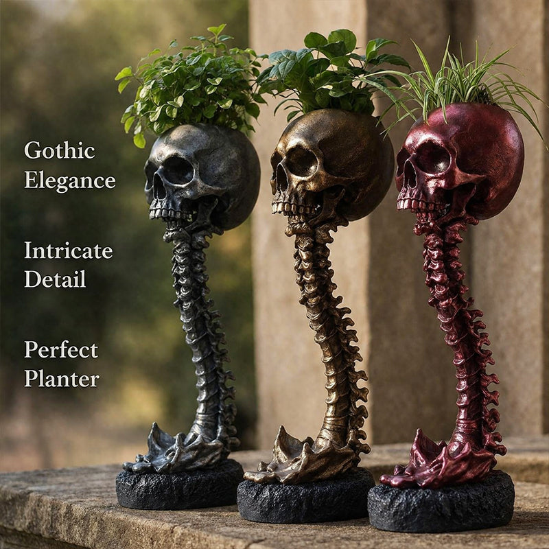 Quirky Spooky Skull Plant Pot, Skeleton Ornament Vase For Gothic Rooms