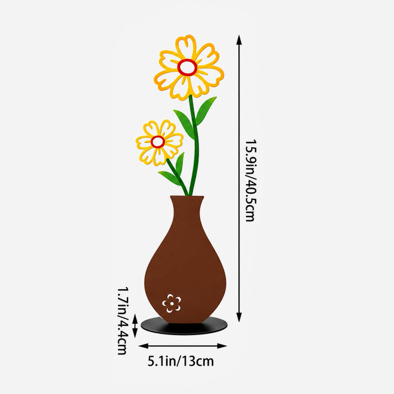 Decorative Floral Vase Ornament | Wooden Flower Vase Tabletop Decor, Daisy Tulip Ornament for Shelf & Desk