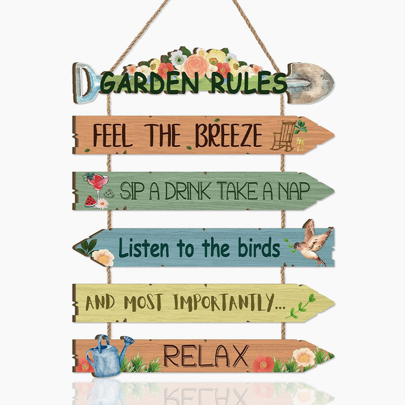 Garden Rules Wooden Hanging Sign – Cosy Cottage Garden Wall Décor 🌿🏡