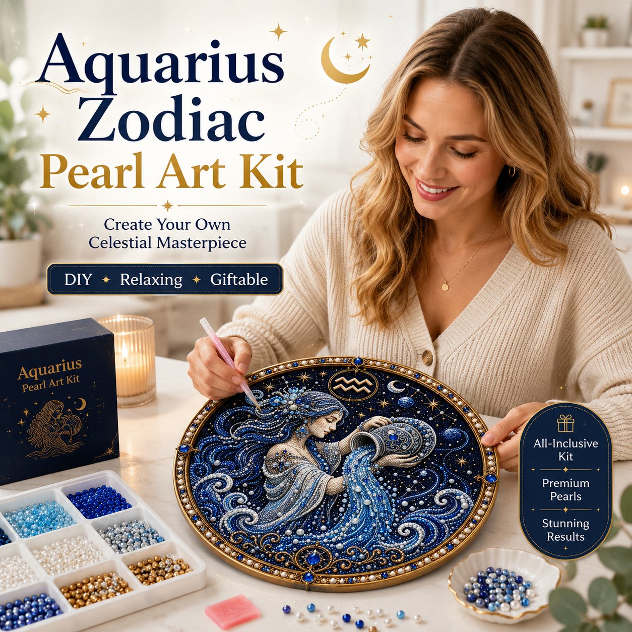 ✨ 12 Star Sign Pearl Mosaic Art Kit – Personalised Zodiac DIY Craft For Astrology Lovers
