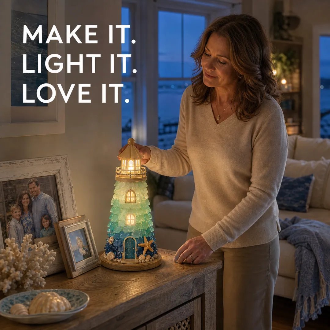 💥 LAST DAY 50% OFF - 💙 DIY Sea Glass Lighthouse Kit – Light-Up Coastal Craft & Handmade Home Decor