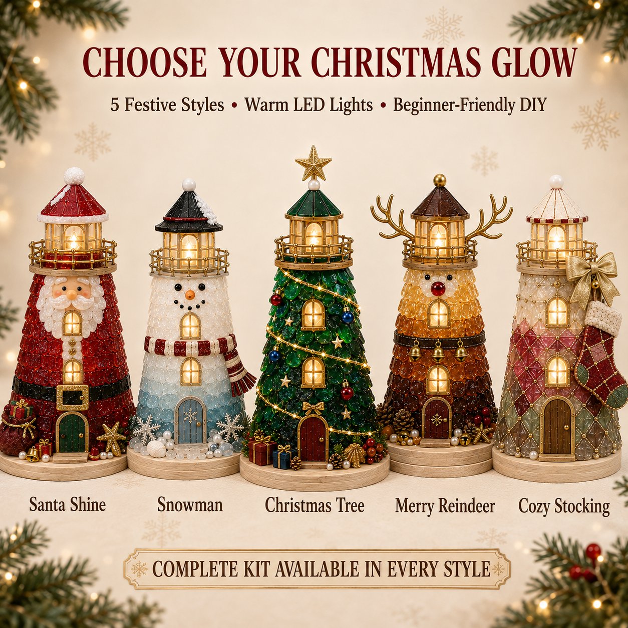 🎄 Christmas Sea‑Glass Lighthouse DIY Kits | Beginner‑Friendly Lighted Craft Sets
