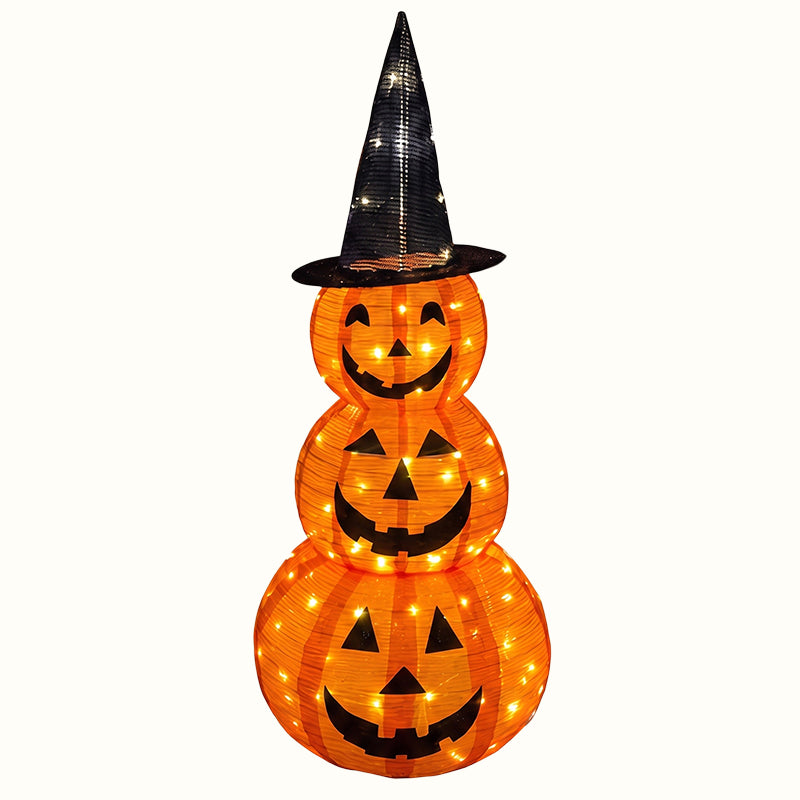 Illuminated Stacked Pumpkin Tower Plug-In Halloween Decor For Front Porch & Cottage Home