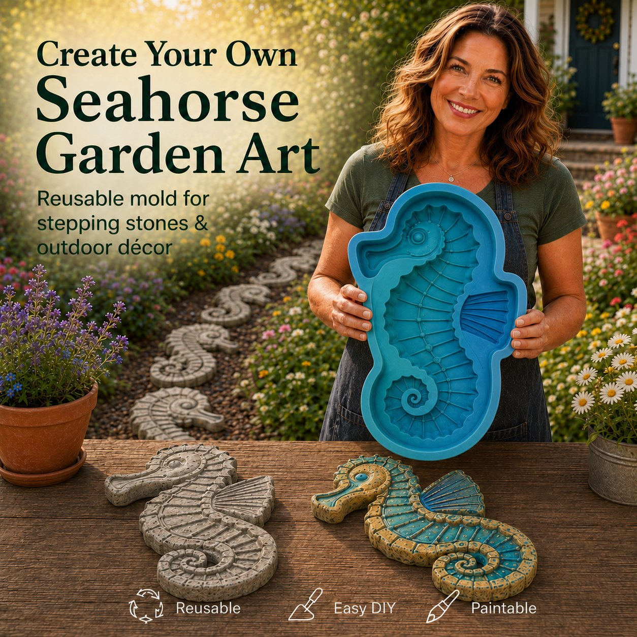 🌊 Reusable Ocean Themed Garden Art Mould | DIY Garden Ornament Mould