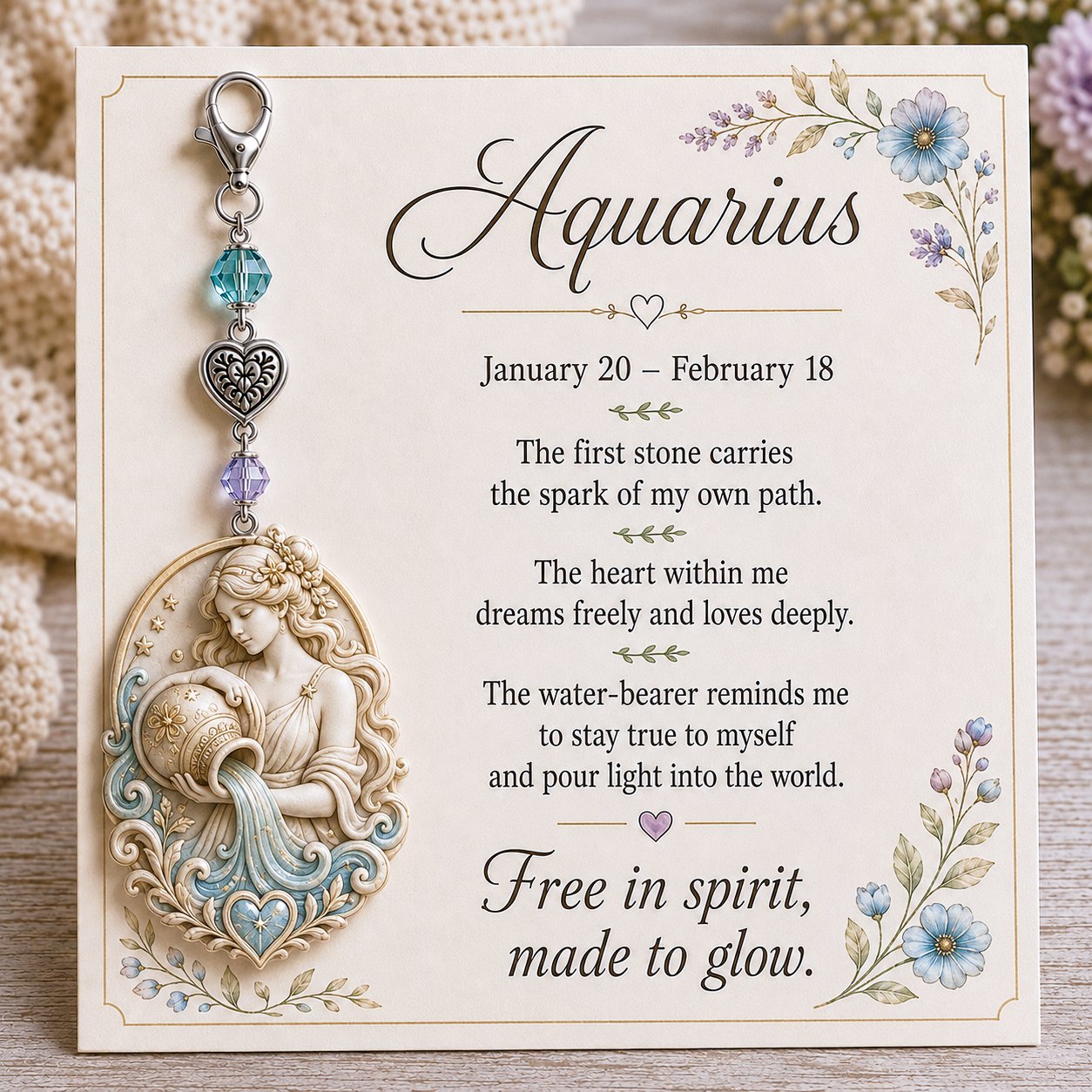 12 Zodiac Birthstone Charm Keepsake Card | Astrology Birthday Gift for Her