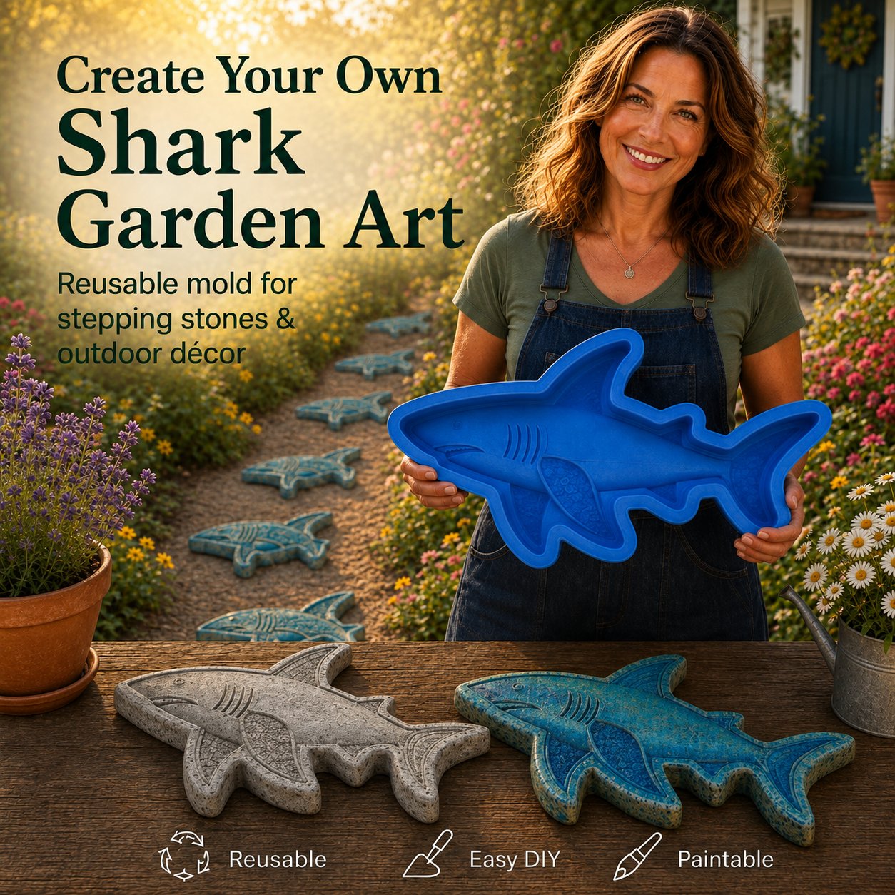 🌊 Reusable Ocean Themed Garden Art Mould | DIY Garden Ornament Mould