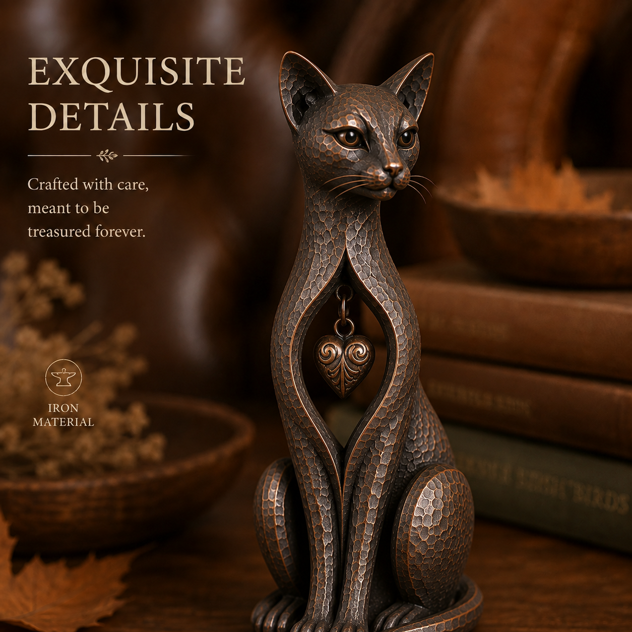 Heritage Heart Sphynx Sculpture – Vintage Iron Cat Accent