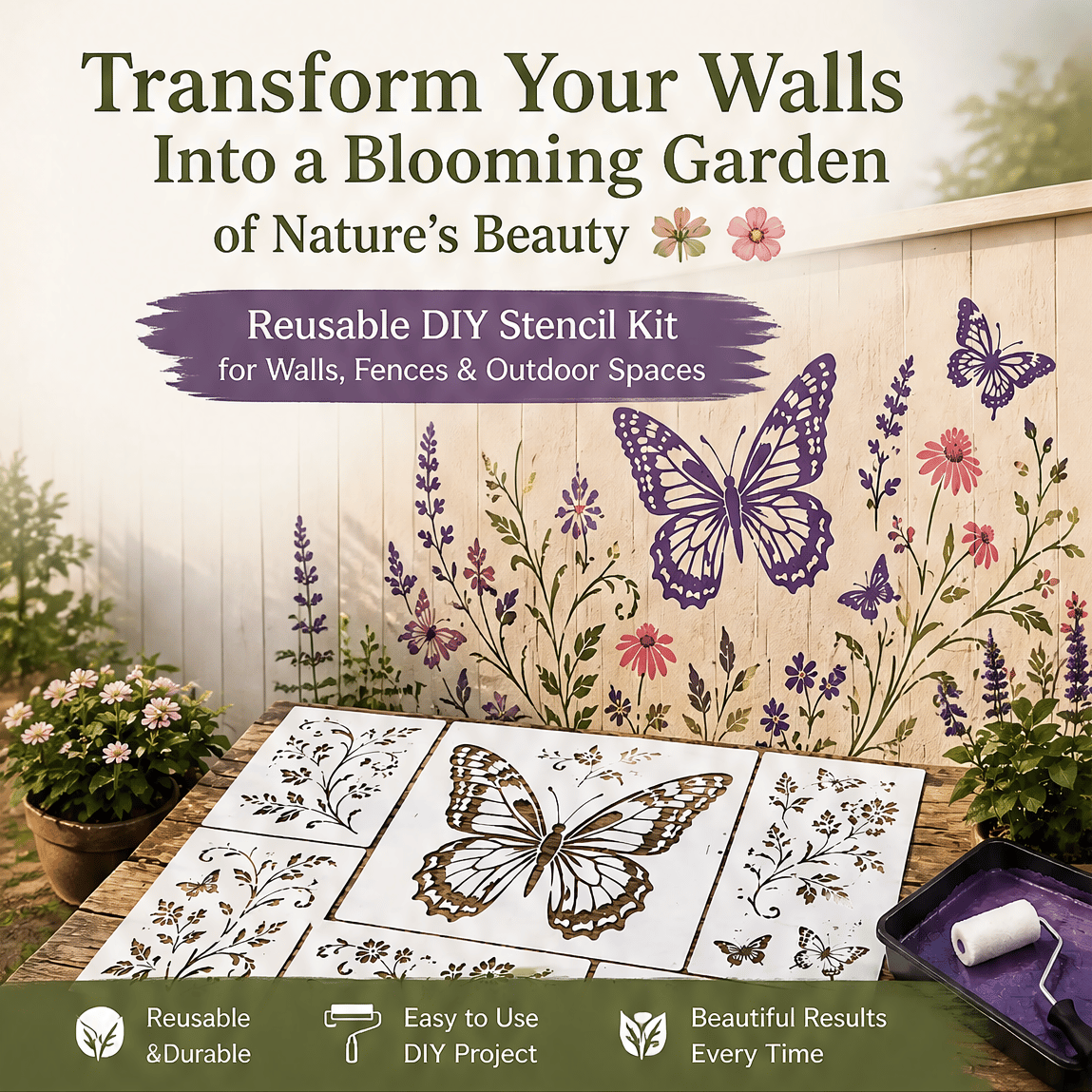Garden Wall Stencil – Reusable DIY Template for Walls, Fences & Patios