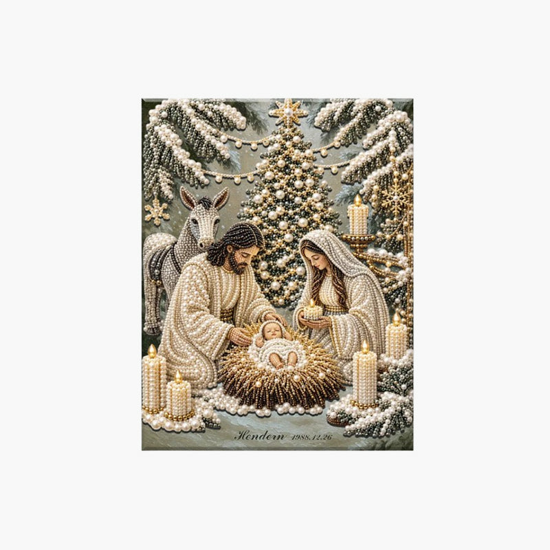 Christmas Nativity Scene Crystal Art Hanging Kit – Traditional Birth Of Jesus DIY Craft, Religious Seasonal Wall Home Decor