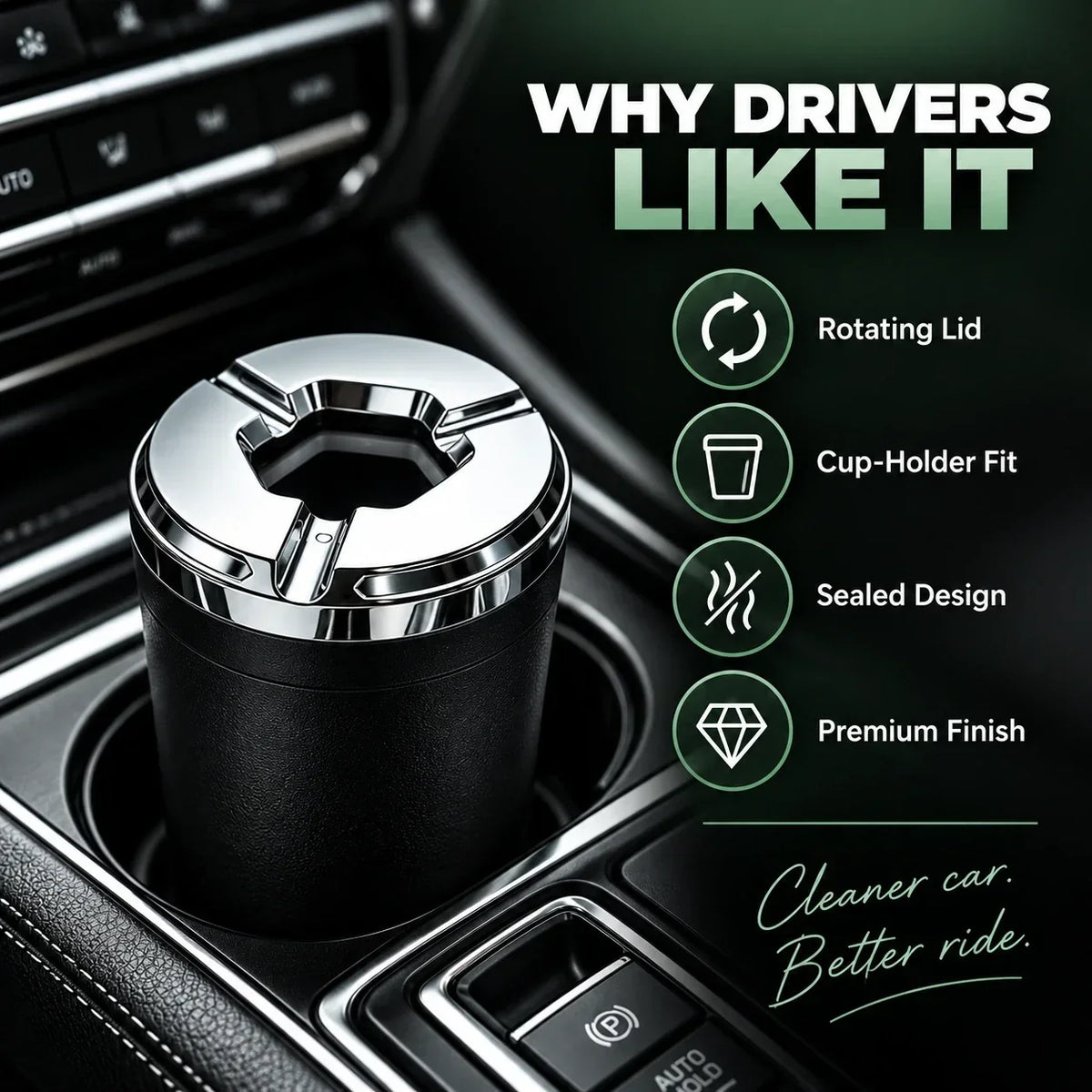 🚗 Premium Car Ashtray – Rotating Sealed Lid & Heat-Resistant Ceramic Inner Liner
