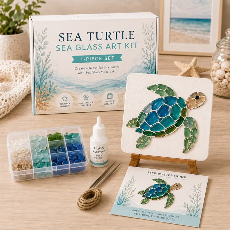 Coastal Sea Glass Mosaic Art DIY Kit – Handmade Seaside Themed Wall Decor Craft Set