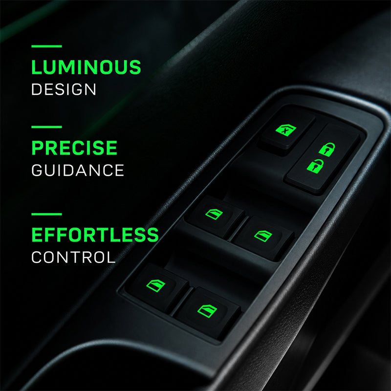 Luminous Car Window Switch Stickers | Colourful Night Glow Button Warning Decals For UK Vehicles