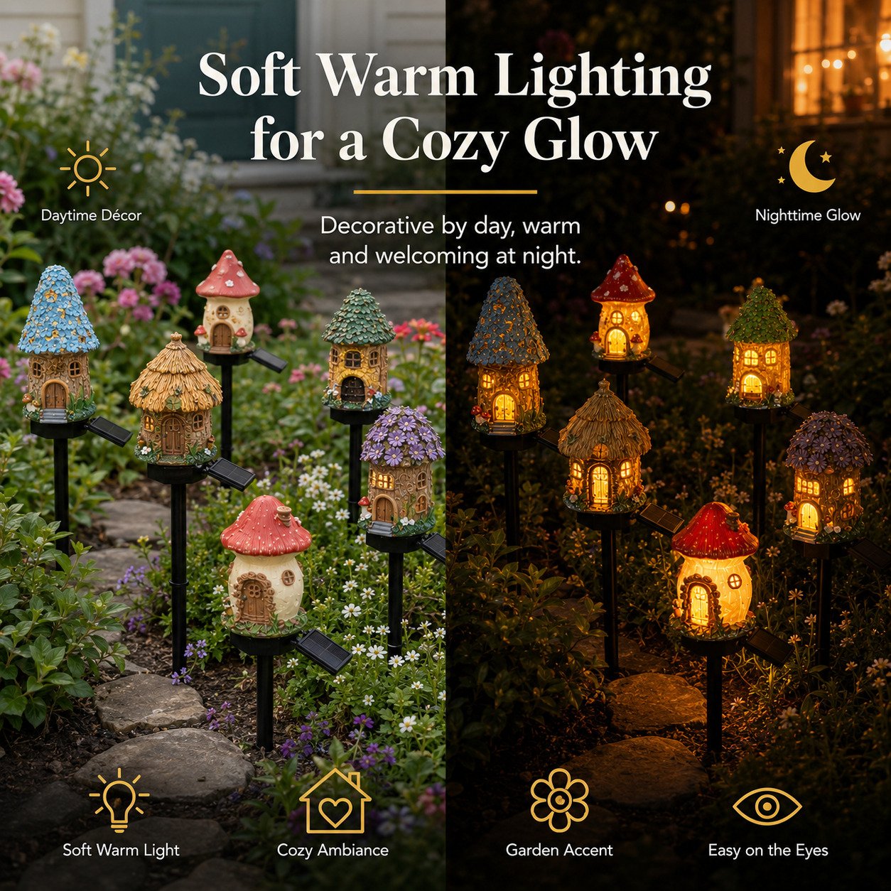 Solar Fairy-Tale Mushroom Cottage Garden Light – Magical LED Outdoor Decor for Gardens, Pathways & Cozy Backyard Spaces 🍄✨