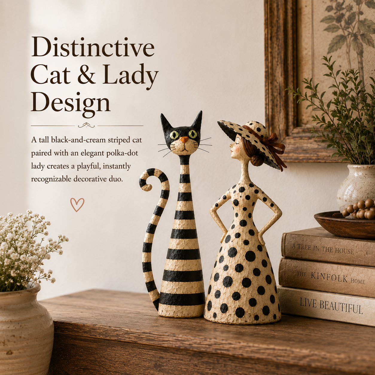 Vintage Cat & Lady Sculpture Set 🐱 Cosy Home Decor Ornament