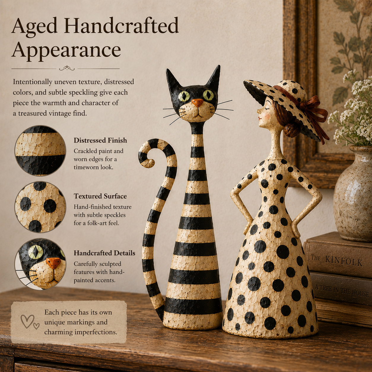 Vintage Cat & Lady Sculpture Set 🐱 Cosy Home Decor Ornament