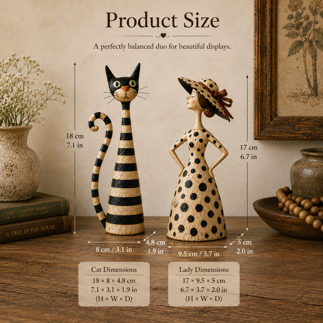 Vintage Cat & Lady Sculpture Set 🐱 Cosy Home Decor Ornament
