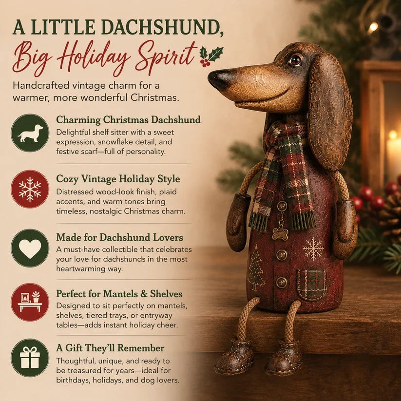 🎄 Vintage Christmas Dachshund Shelf Sitter | Festive Dog Decor