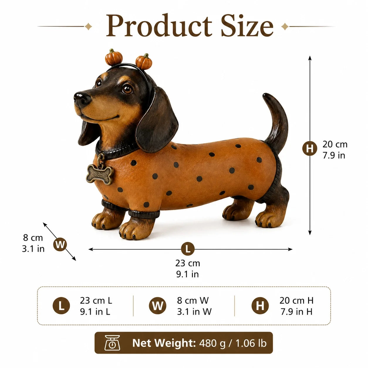Cute Halloween Dachshund Pumpkin Resin Figurine