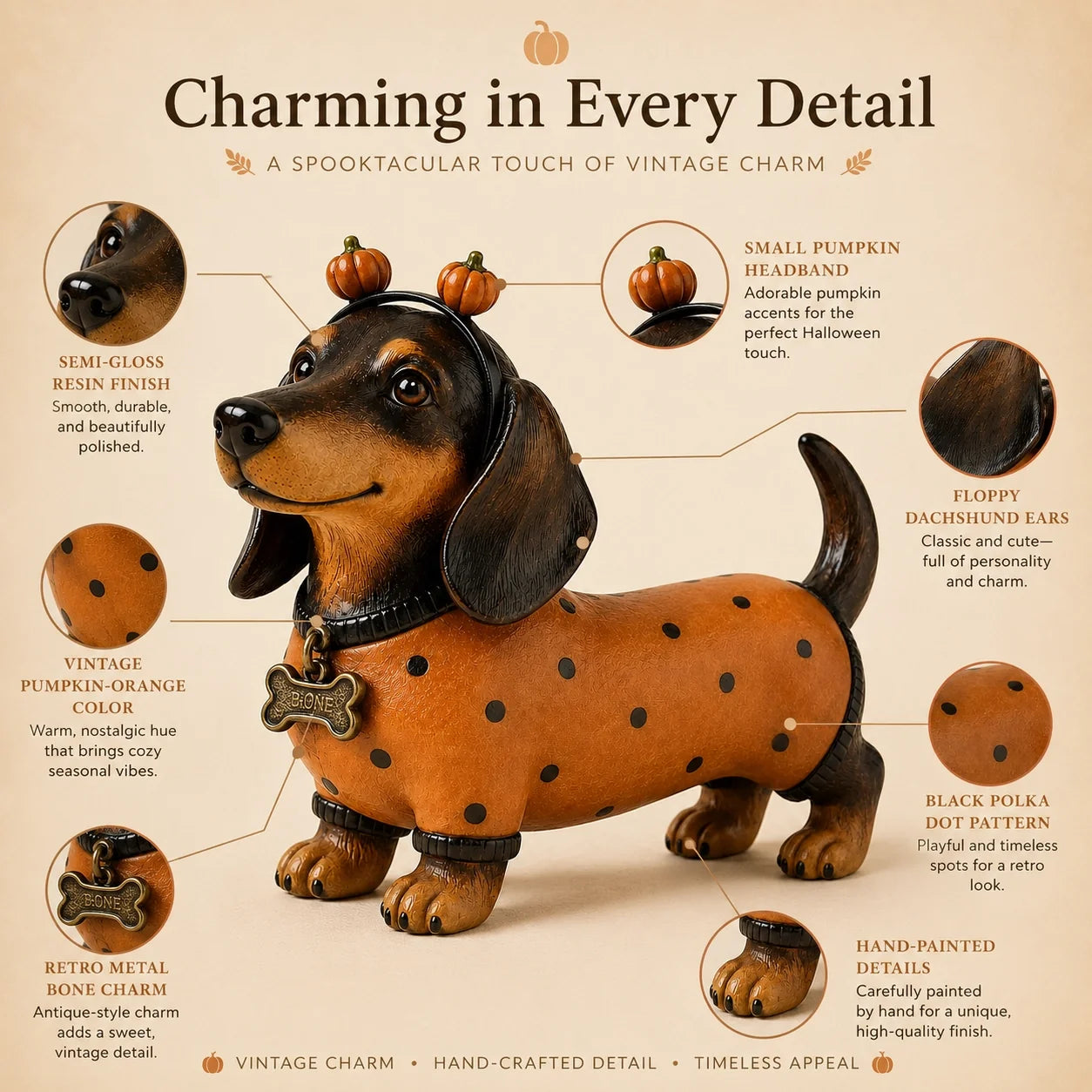 Cute Halloween Dachshund Pumpkin Resin Figurine