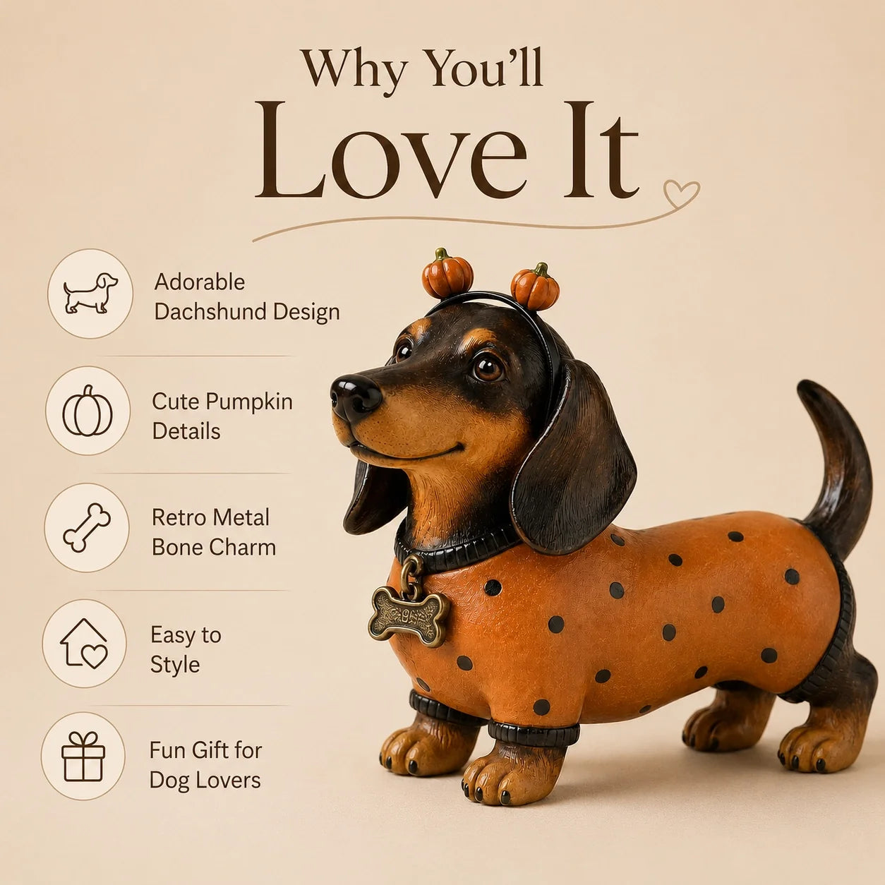 Cute Halloween Dachshund Pumpkin Resin Figurine