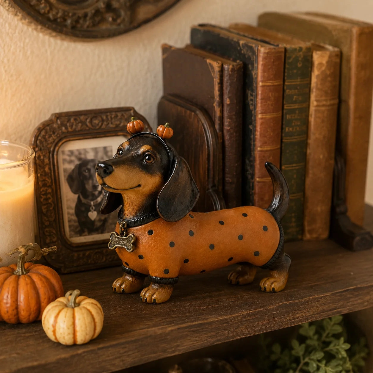 Cute Halloween Dachshund Pumpkin Resin Figurine