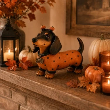 Cute Halloween Dachshund Pumpkin Resin Figurine