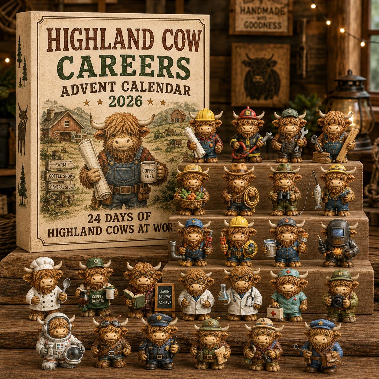 🐮Highland Cow Careers Advent Calendar 2026 | 24‑Day Scottish Country Charm Christmas Countdown 🎁🤎