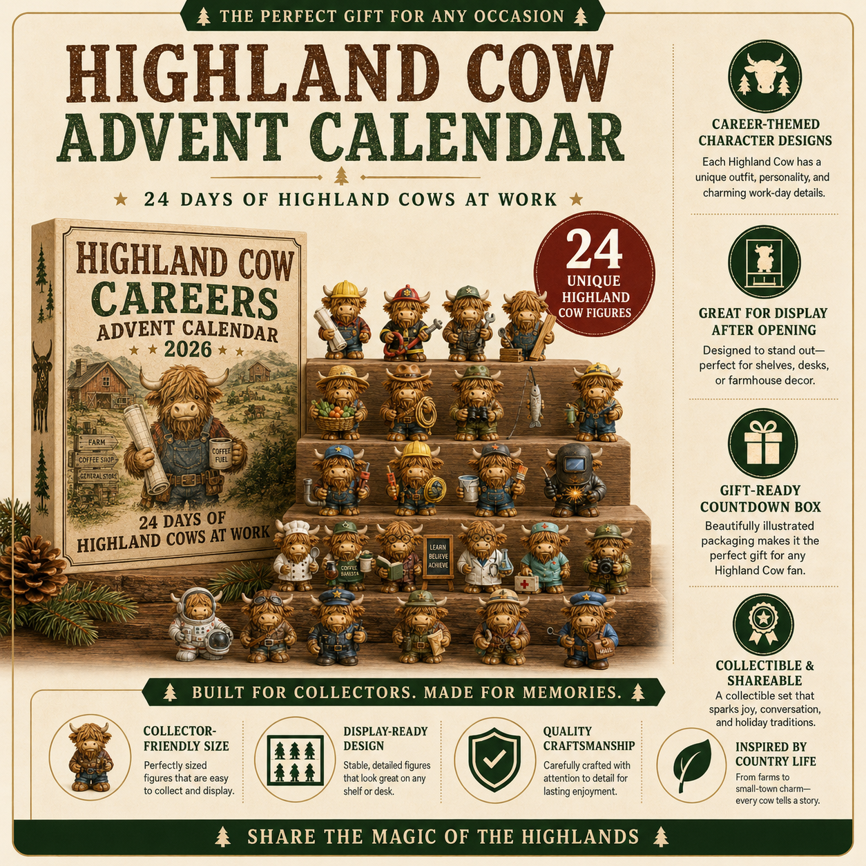 🐮Highland Cow Careers Advent Calendar 2026 | 24‑Day Scottish Country Charm Christmas Countdown 🎁🤎