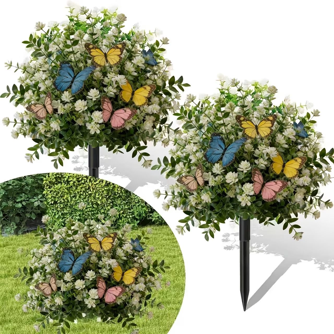 Artificial Potted Trees with Ground Stakes, Weatherproof Garden Patio Decor