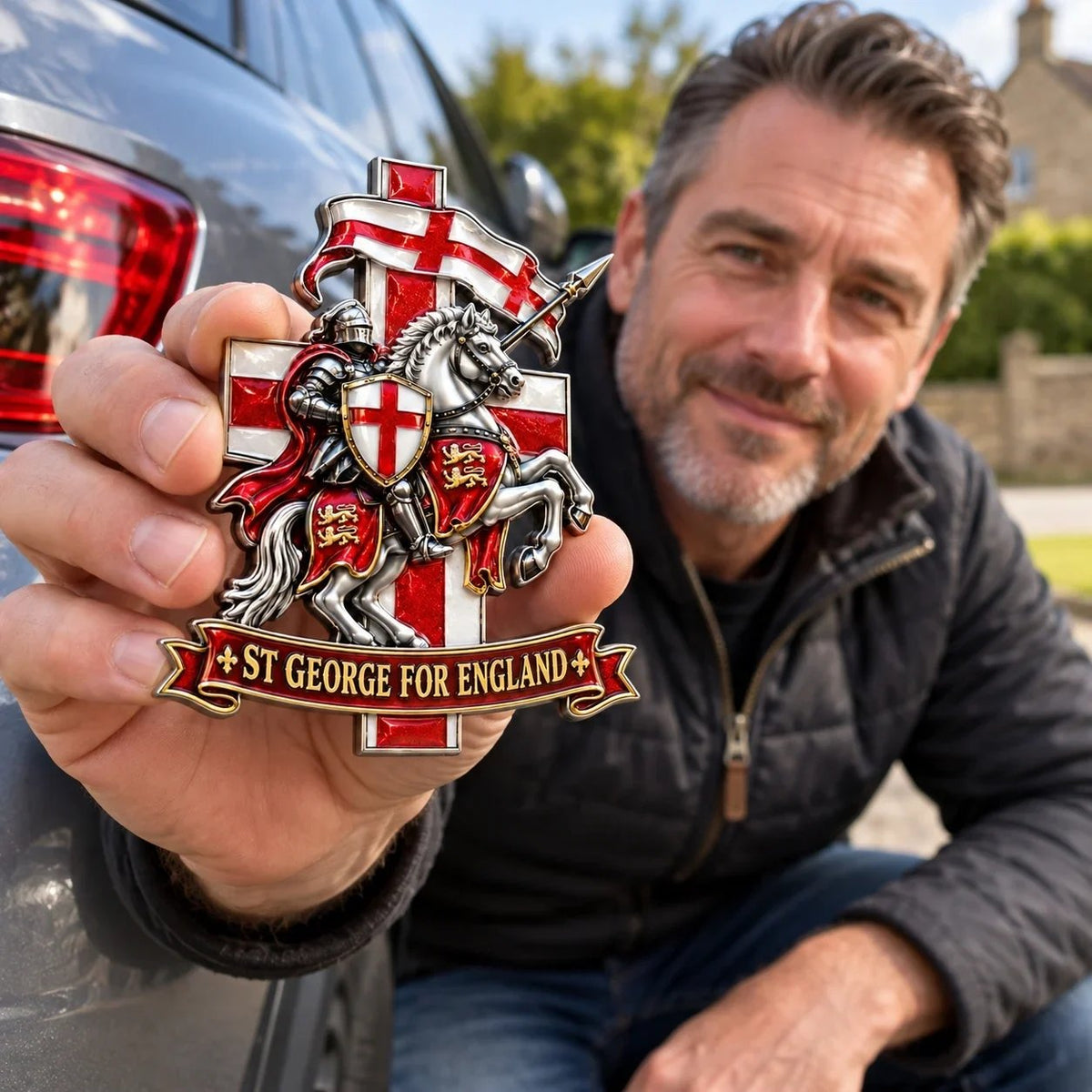 🛡️ St George for England Metal Car Emblem | Protection & Blessing Commemorative Badge