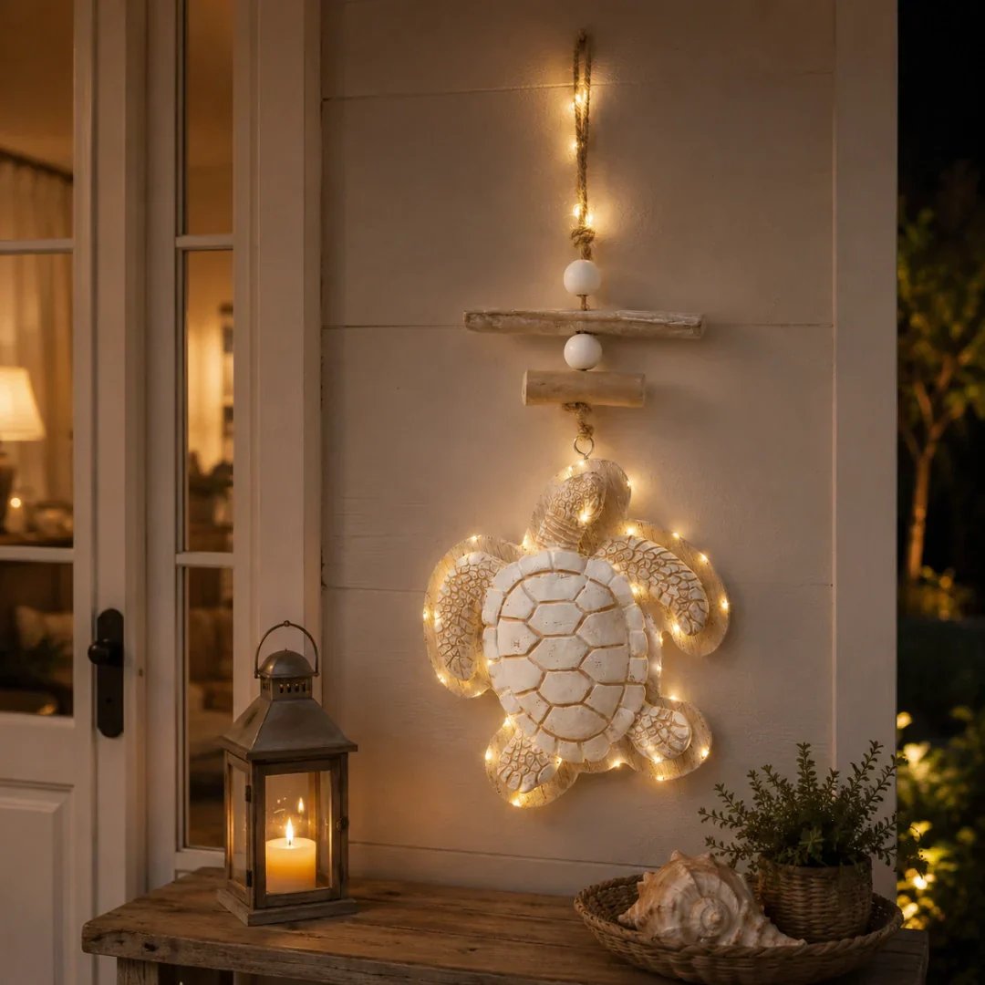 Lit Coastal Sea Turtle Hanging Wall Art | LED Lighted Turtle Wall Ornament