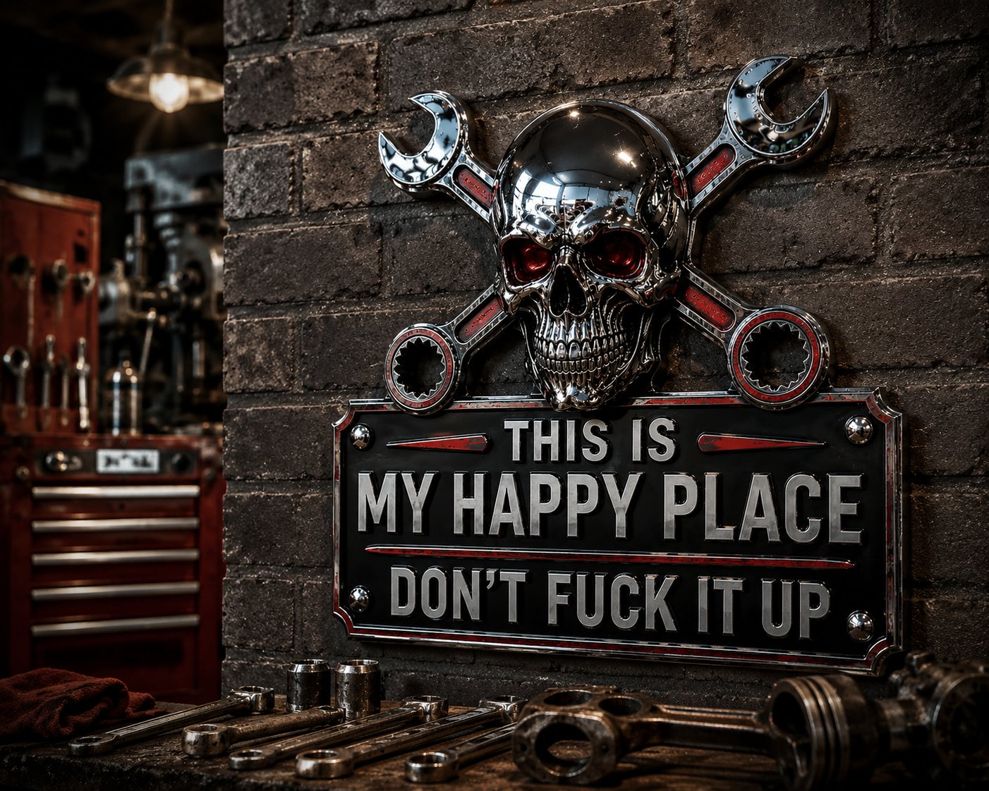 🔥Father's Day Special💀 "My Happy Place" Garage Wall Sign