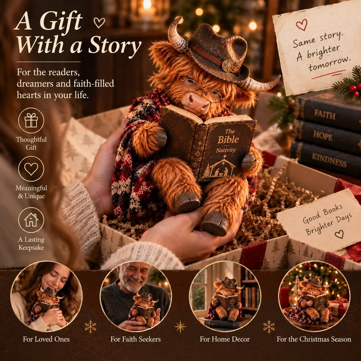 ⏳ Last Day 49% OFF – 🐮 Highland Cow Bible Nativity Figurine | Bookish Christmas Faith Décor for Shelves, Desks & Meaningful Gifts 🎄