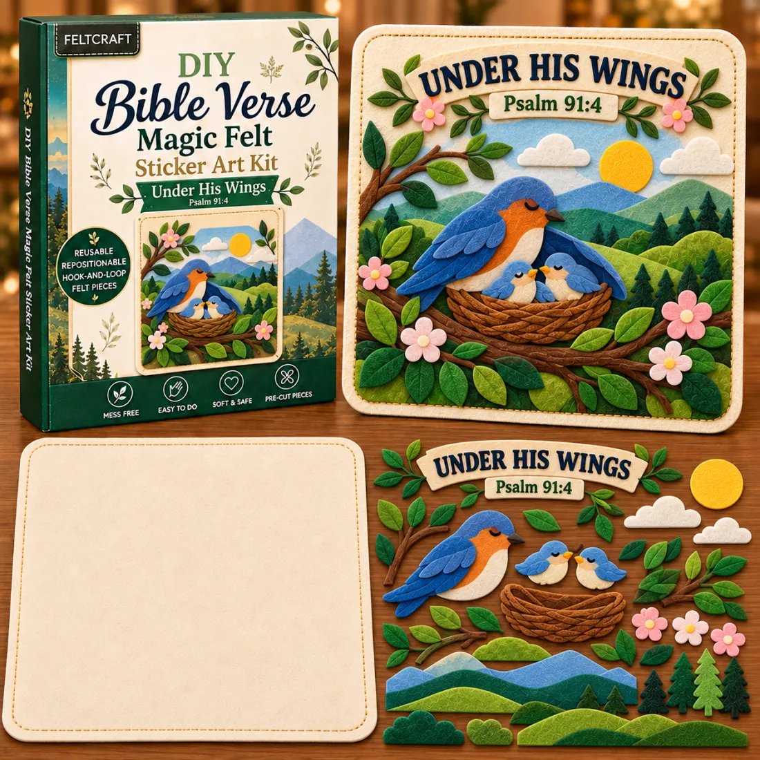 🌿✝️ Bible Verse Magic Felt Sticker Art DIY Kit – 6 Faith-Inspired Designs