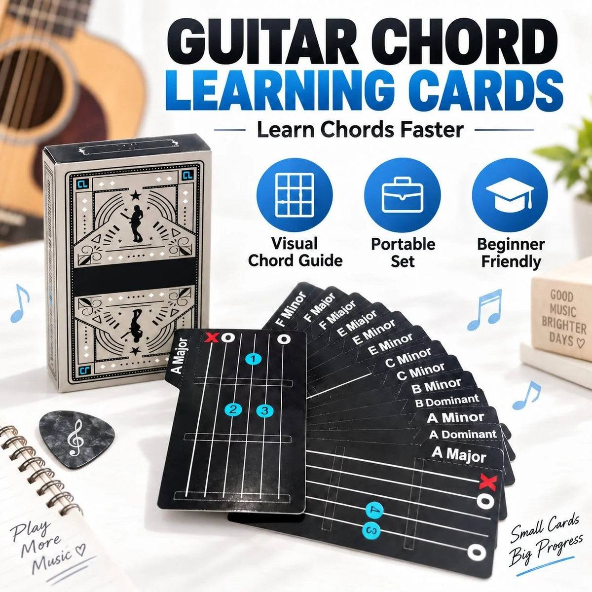 🎸✨15-Piece Guitar Chord Learning Cards