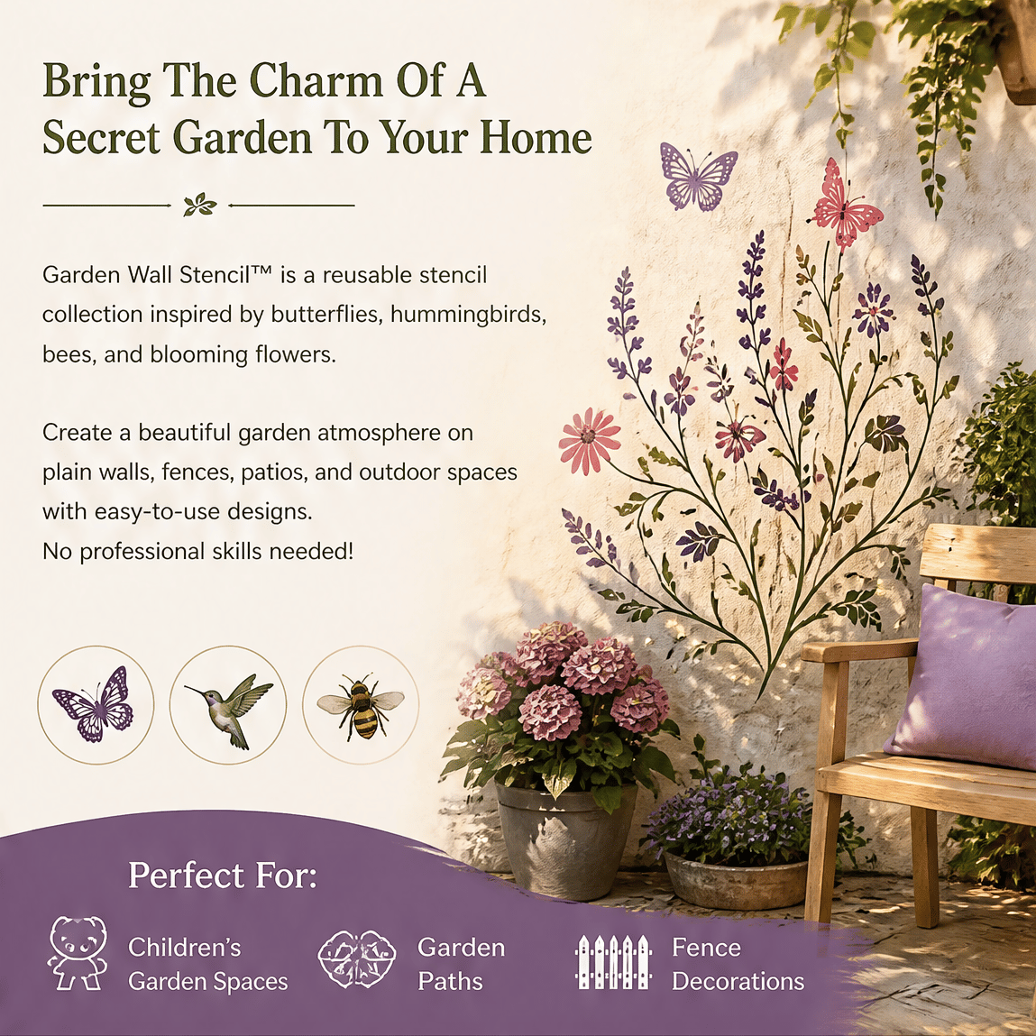 Garden Wall Stencil – Reusable DIY Template for Walls, Fences & Patios