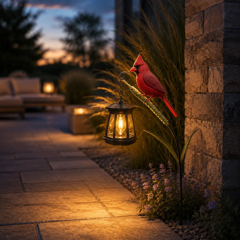 Solar Cardinal Bird Garden Stake Lantern – Memorial Outdoor Lawn Ornament