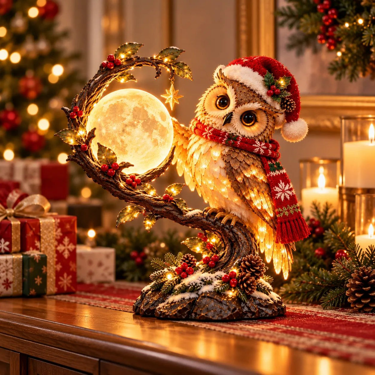 🎄 Moonkeeper Owl™ – Light-Up Christmas Owl Decoration