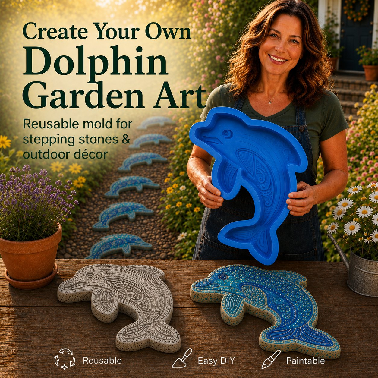 🌊 Reusable Ocean Themed Garden Art Mould | DIY Garden Ornament Mould
