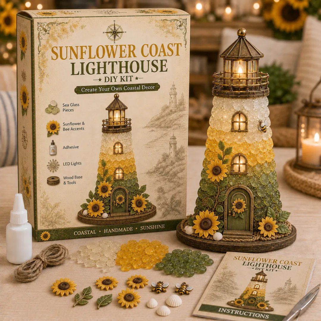 💥 LAST DAY 50% OFF - 💙 DIY Sea Glass Lighthouse Kit – Light-Up Coastal Craft & Handmade Home Decor