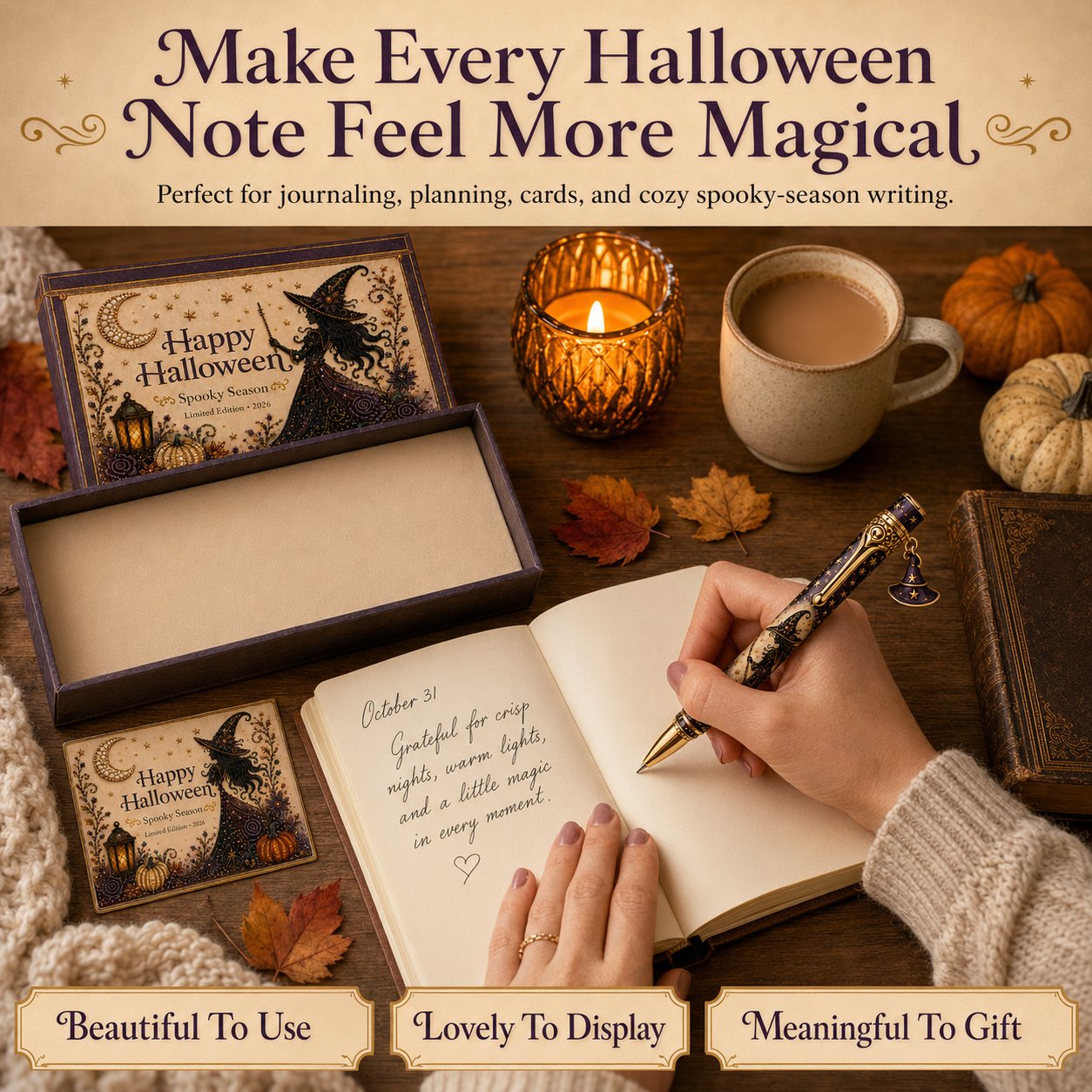 🎃 Halloween Whimsical Pen Gift Set | Decorative Pen, Keepsake Card & Luxury Gift Box, 3 Limited‑Edition Designs ✨