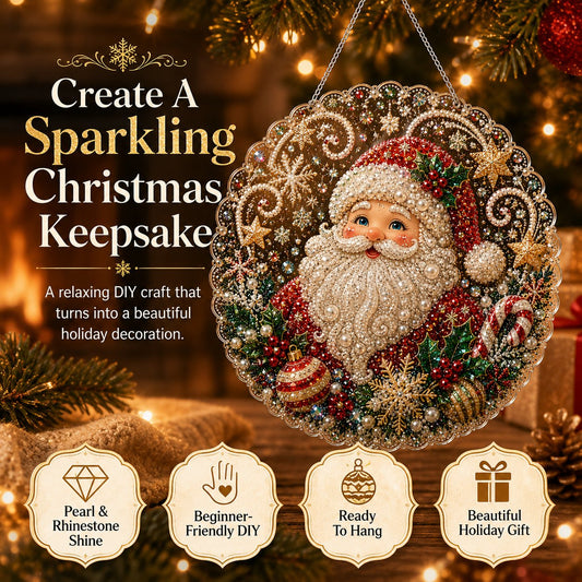 🎄 Christmas Pearl Diamond Art Acrylic Hanging Plaque Kit | Scratch-Resistant Non-Fading Board with Pearl Beads | DIY Handmade Holiday Decor 🎅💎