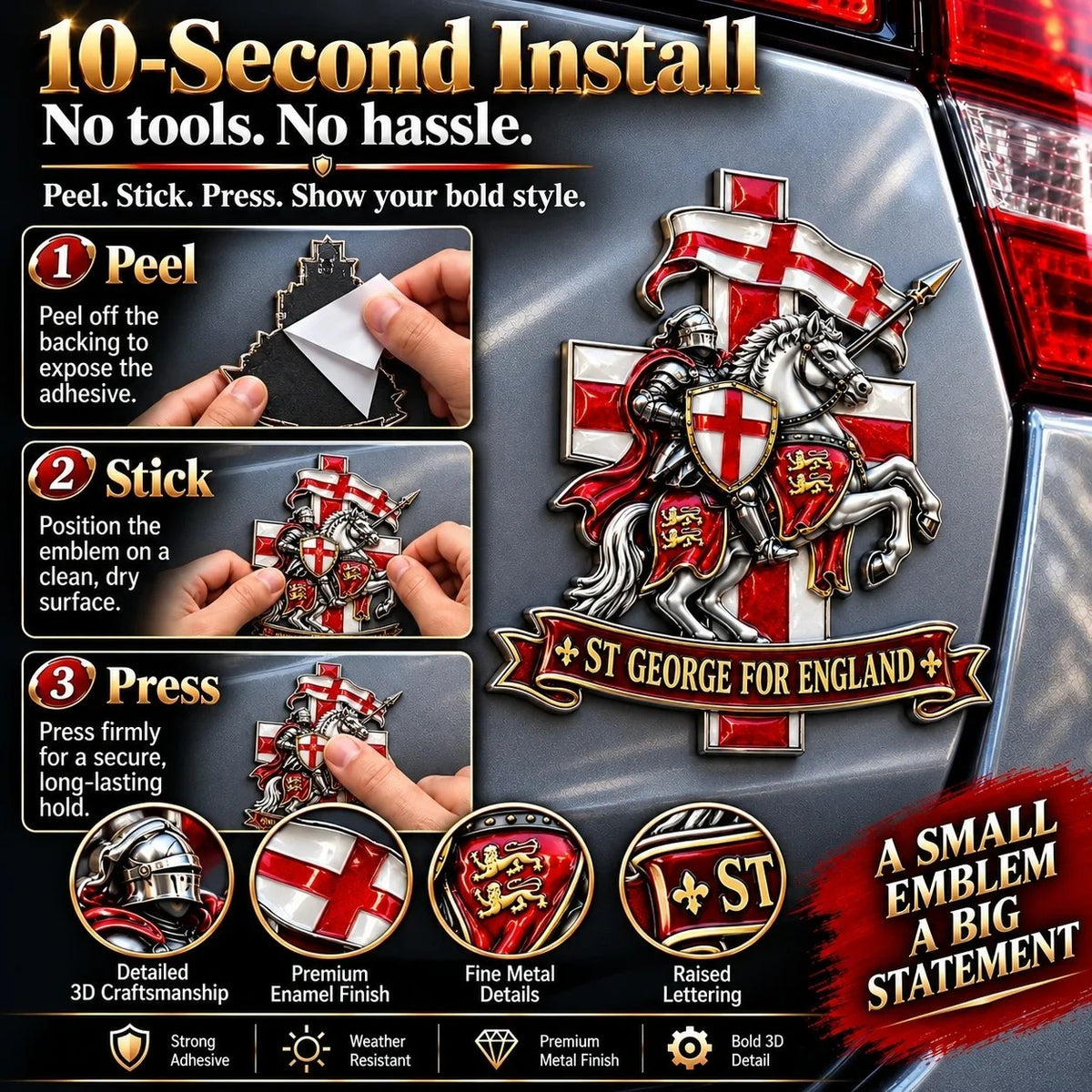 🛡️ St George for England Metal Car Emblem | Protection & Blessing Commemorative Badge