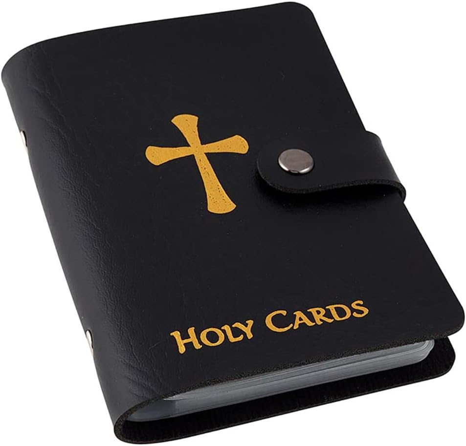 ✝️ Katholischer Heiligenkartenhalter aus echtem Leder – Taschen-Gebetskartenorganizer mit Druckknopfverschluss